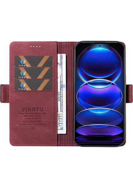Xiaomi Redmi Için Note 12 Pro+ 5g Telefon Kapağı Cilt Dokunuşlu Pu Deri Cüzdan Case-Wine Kırmızı (Yurt Dışından) fiyatları