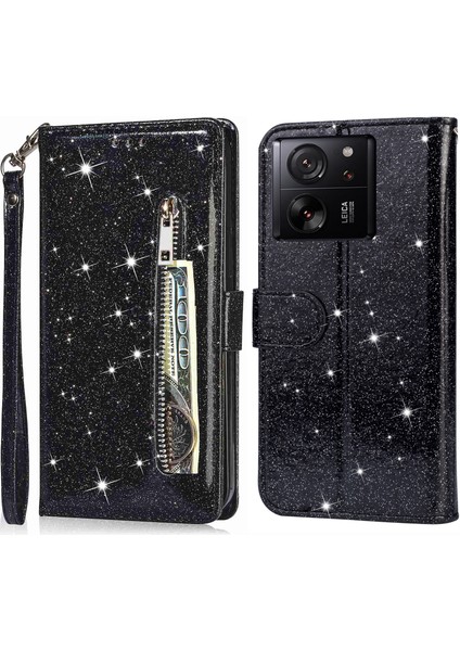 Xiaomi 13T/13T Pro/redmi K60 Ultra Deri Kılıf Zipper Cep Telefonu Kapak Black (Yurt Dışından)