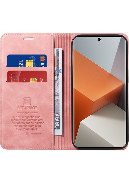 Xiaomi Redmi Için Note 13 Pro+ 5g Cüzdan Kılıfı Rfıd Bloket Deri Kapak Pembe (Yurt Dışından)