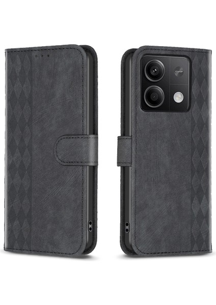 Xiaomi Için Redmi Note 13 4g Manyetik Flip Kapak Izgarası Baskılı Deri Telefon Kılıfı Black (Yurt Dışından)