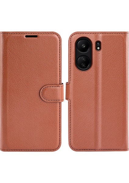 Xiaomi Redmi 13C 4g/poco C65 4g Case Litchi Doku Deri Telefon Kapağı Manyetik Kapanış Kahverengi (Yurt Dışından)