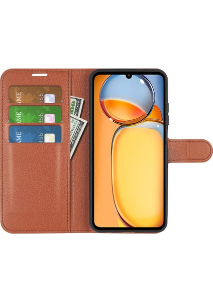 Xiaomi Redmi 13C 4g/poco C65 4g Case Litchi Doku Deri Telefon Kapağı Manyetik Kapanış Kahverengi (Yurt Dışından) fiyatları