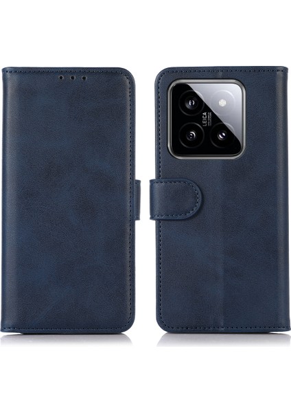 Xiaomi 14 Pro Case Pu Pu Deri Cüzdan Telefon Standı Kapak-Mavi (Yurt Dışından)