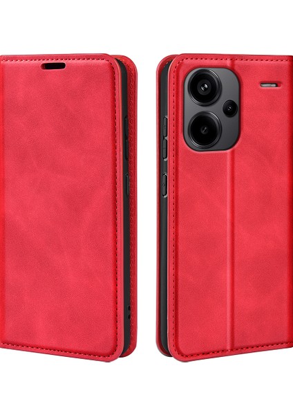 Xiaomi Redmi Için Note 13 Pro+ 5g Kasa Pu Deri Deri Touch Telefon Cüzdan Kapak-Kırmızı (Yurt Dışından)