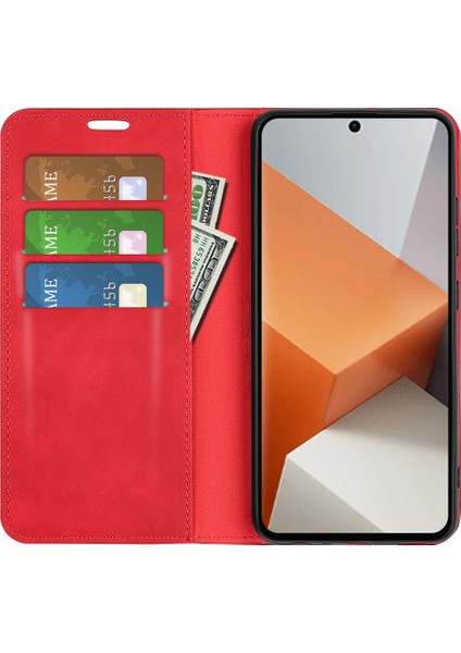 Xiaomi Redmi Için Note 13 Pro+ 5g Kasa Pu Deri Deri Touch Telefon Cüzdan Kapak-Kırmızı (Yurt Dışından) fiyatları