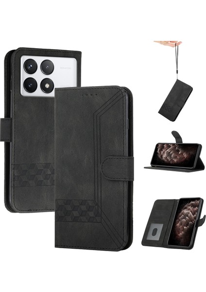 Xiaomi Redmi Için K70E 5g Deri Flip Case Rhombus Hat Cüzdan Kapak Black (Yurt Dışından)