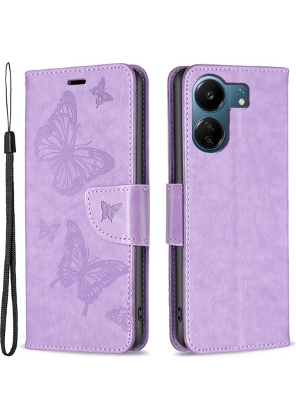 Xiaomi Redmi Için 13C 4g/poco C65 4g Case Kelebek Basılı Pu Deri Cüzdan Telefon Kapak Morası (Yurt Dışından)