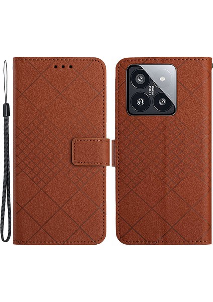 Xiaomi 14 Pro Case Pu Deri Deri Litchi Doku Cep Telefonu Kapağı Stand ve Cüzdan-Kahverengi (Yurt Dışından)