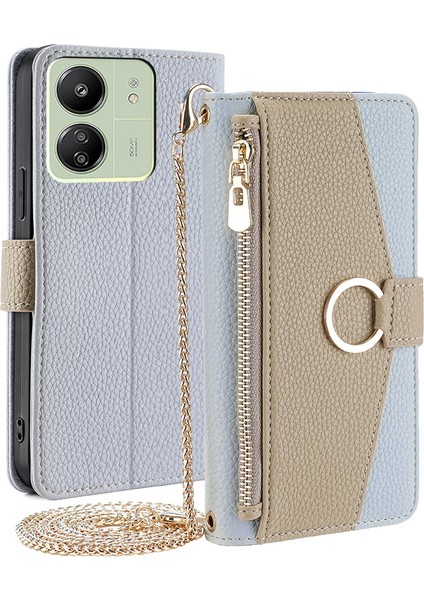 Xiaomi Redmi 13C 4g/poco C65 4g Case Pu Pu Deri Fermuar Cepleri Ayna Mavisi ile Telefon Kapağı (Yurt Dışından)