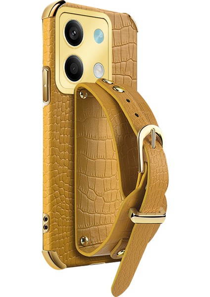 Xiaomi Redmi Için Note 13 5g Case 6d Elektraplama Pu Deri+Tpu Telefon Kapağı Bileklik Kickstand-Sarı (Yurt Dışından)