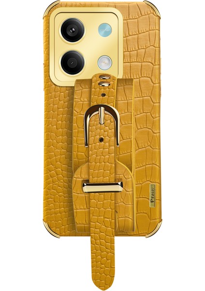 Xiaomi Redmi Için Note 13 5g Case 6d Elektraplama Pu Deri+Tpu Telefon Kapağı Bileklik Kickstand-Sarı (Yurt Dışından)