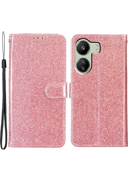 Xiaomi Redmi 13C 4g/poco C65 4g Kasa Işıltılı Deri Cüzdan Standı Kapak-Gül Altın (Yurt Dışından)