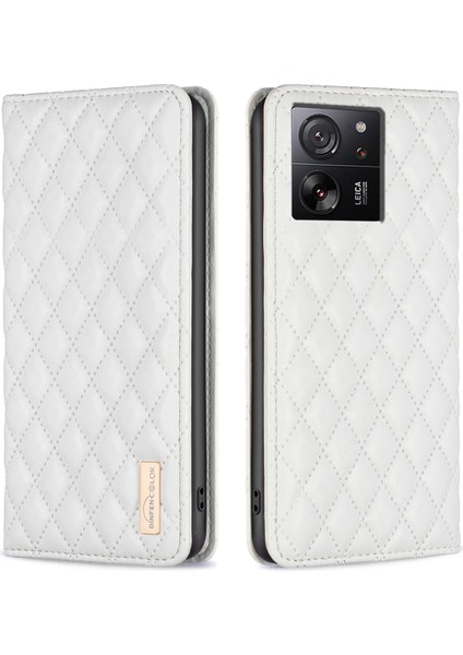 Xiaomi 13T/13T Pro/redmi K60 Ultra Case Pu Deri Rhombus Telefon Kapak-Beyaz (Yurt Dışından)