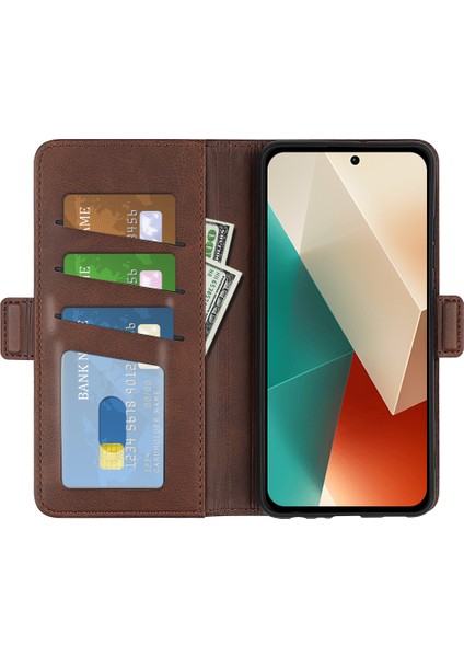 Xiaomi Için Redmi Note 13 5g (Çin) Kasa Stand Flip Balf Doku Telefon Kapağı Pu Deri Cüzdan Telefon Kabuk-Kahverengi (Yurt Dışından) fiyatları