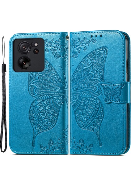 Xiaomi 13T/13T Pro/redmi K60 Ultra Case Kelebek Desen Telefon Kapağı Cüzdan Kart Tutucu Mavisi (Yurt Dışından)