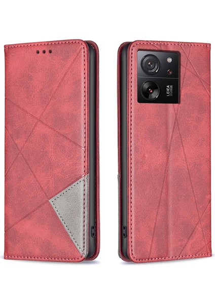 Xiaomi 13T/13T Pro/redmi K60 Ultra Kasa Manyetik Pu Deri Kart Yuvası Telefon Kapak-Kırmızı (Yurt Dışından)