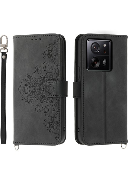 Xiaomi 13T/13T Pro/redmi K60 Ultra Kılıf Cüzdanı Telefon Deri Kapağı El Straps + Omuz Kayış-Black (Yurt Dışından)