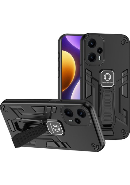 Xiaomi Için Poco F5 5g/redmi Not 12 Turbo Telefon Kılıfı Şok Geçirmez Sağlam Kapak Araba Montajı Kickstand-Black (Yurt Dışından)