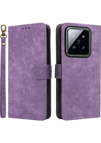Xiaomi 14 Pro Pu Deri Akıllı Telefon Kılıfı Rfıd Shap-Purple Ile Toplama (Yurt Dışından)