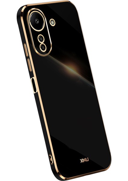 Xiaomi Redmi Için 13C 4g/poco C65 4g Kasa Elektrutlu Altın Kenarlar Telefon Kapak Black (Yurt Dışından)