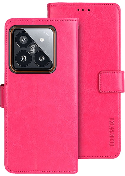 Xiaomi 14 Pro Case Anti-Cratch Crazy Horse Doku Deri Deri Cüzdan Telefon Kabuk Rose (Yurt Dışından)