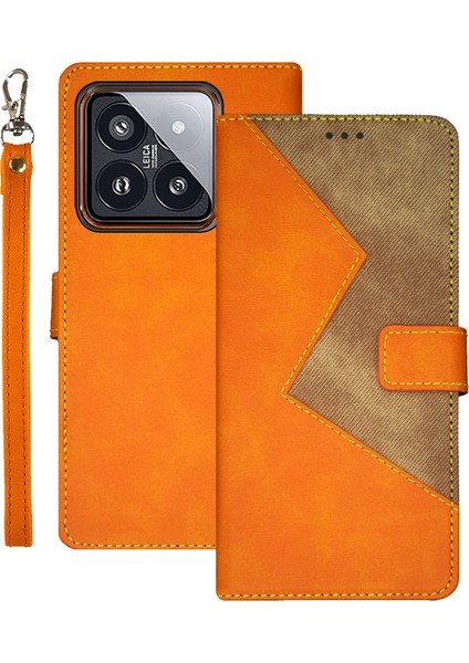 Xiaomi 14 Pu Deri Kılıf Manyetik Kapatma Kartı Tutucu Telefon Kapak Sarı (Yurt Dışından)
