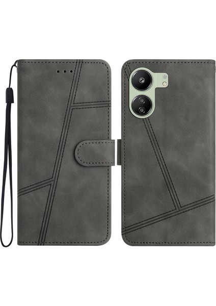 Xiaomi Redmi 13C 4g/poco C65 4g Anti-Fall Cep Telefon Kılıfları Çizgileri Baskılı Deri Kapak Grey (Yurt Dışından)