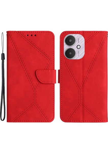 Xiaomi Redmi Için 13C 4g/5g/poco C65 4g Deri Kılıf Cüzdan Kapağı Baskılı Hatta Kırmızısı (Yurt Dışından)