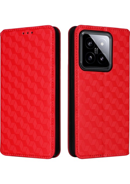 Xiaomi Için 14 Case Magnetıc Baskı Pu Deri Cüzdan Telefon Kapak-Kırmızı (Yurt Dışından)
