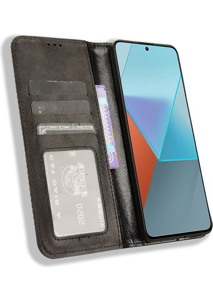 Xiaomi Redmi Için Note 13 Pro 5g Telefon Kılıfı Cüzdan Retro Pu Deri Cep Telefonu Kapak Black (Yurt Dışından)