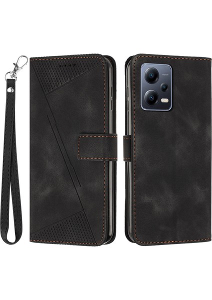 Xiaomi Redmi Için Deri Telefon Kılıfı Note 12 Pro 5g/12 Pro Speed ​​5g/poco X5 Pro 5g, Üçgen Basılı Stand Cüzdanı Kapak Black (Yurt Dışından)