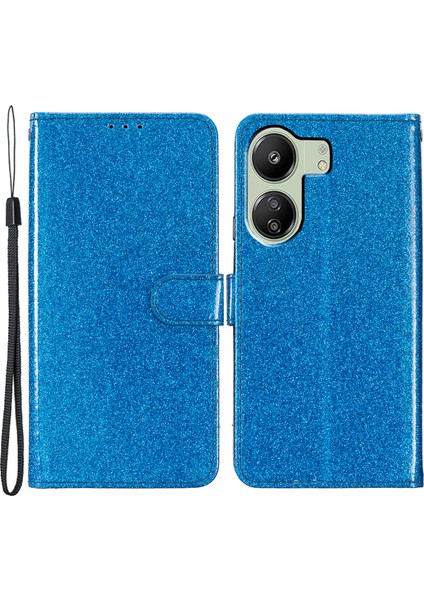 Xiaomi Redmi 13C 4g/poco C65 4g Kasa Işıltılı Deri Cüzdan Standı Kapak-Mavi (Yurt Dışından)