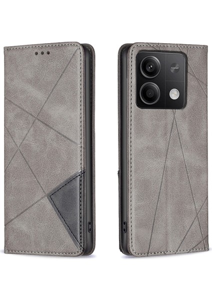 Xiaomi Için Redmi Note 13 4g Deri Kılıf Kart Yuvalı Manyetik Kapanış Grey (Yurt Dışından)