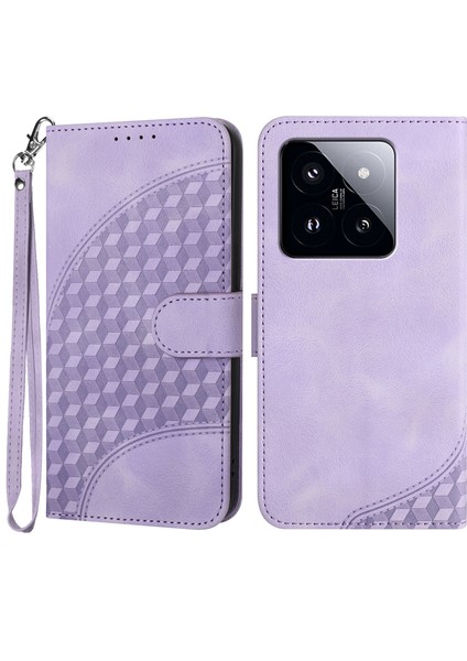 Xiaomi 14 Pro Case Fil Head Strap-Purple ile Baskılı Pu Deri Kapağı (Yurt Dışından)