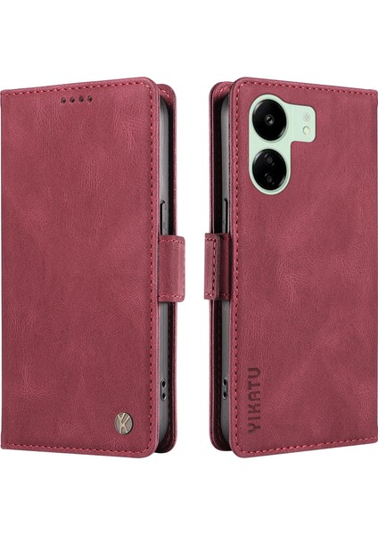 Xiaomi Redmi Için 13C 4g/poco C65 4g Case Pu Pu Deri Tam Koruma Telefon Kapak Kırmızısı (Yurt Dışından)