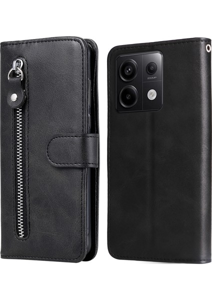 Xiaomi Redmi Için Note 13 Pro 5g Case Deri Telefon Kapağı Fermuar Cüzdan Stand-Black (Yurt Dışından)