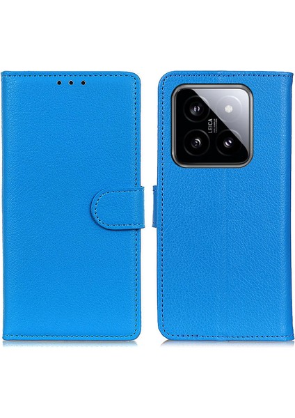 Xiaomi 14 Pro Case Litchi Doku Cüzdan Deri Deri Flip Telefon Kapak Mavisi (Yurt Dışından)