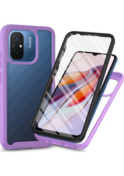 Xiaomi Redmi 12C 4g Için Telefon Kapağı, 3-1 Arada Pc+Pet Screen Koruyucu-Mor ile Koruyucu Kasa (Yurt Dışından)