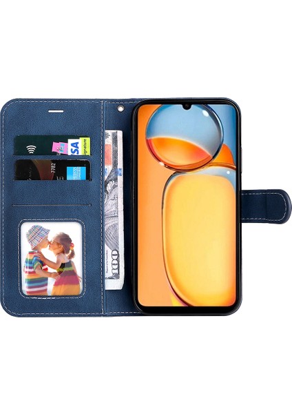 Xiaomi Redmi Için 13C 4g/poco C65 4g Telefon Kılıfı Pu Pu Deri Üç Renkli Ekleme Flip Cover-Blue (Yurt Dışından) fiyatları