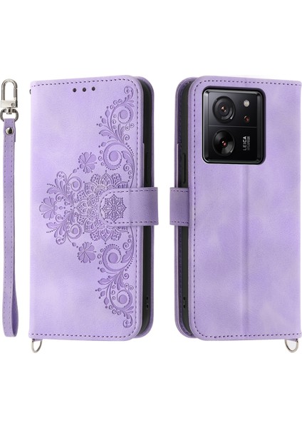 Xiaomi 13T/13T Pro/redmi K60 Ultra Kılıf Cüzdanı Telefon Deri Kapağı El Straps + Omuz Kayış Işığı Mor (Yurt Dışından)