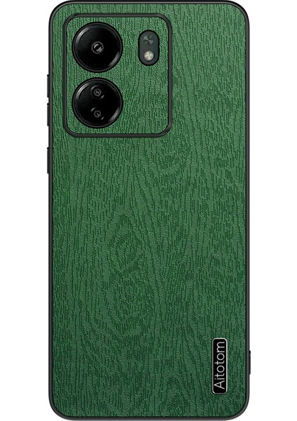 Xiaomi Redmi Için 13C 4g/poco C65 4g Ahşap Doku Pu Deri Kaplamalı Pc+Tpu Cep Telefonu Kılıf Yeşili (Yurt Dışından)