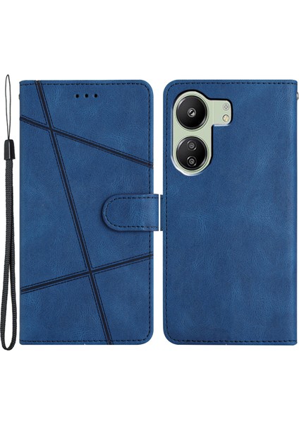 Xiaomi Redmi 13C 4g/poco C65 4g Case Crazy Horse Doku Telefon Kapağı Bilek Kayış Mavisi (Yurt Dışından)