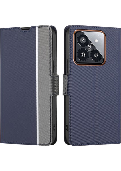 Xiaomi 14 Pro Case Pu Deri Telefon Kapağı Kart Yuvaları Mavisi (Yurt Dışından)