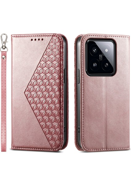 Xiaomi 14 Pro Pu Pu Pu Deri Mago Auto Kapanış Cüzdan Telefon Kapak Golü Altın (Yurt Dışından)