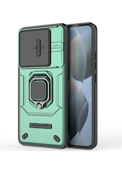 Xiaomi Için Redmi K70 5G/K70 Pro 5g Cep Telefonu Kılıf Slayt Lens Kapağı Pc+Tpu Kickstand Arka Kapak Yeşili (Yurt Dışından)