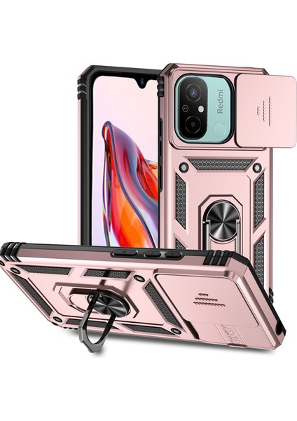 Xiaomi Redmi 12C 4g Kasa Slayt Kamera Kalkanı Döner Kickstand Pc+Tpu Telefon Kapak Çizgi Altın (Yurt Dışından)