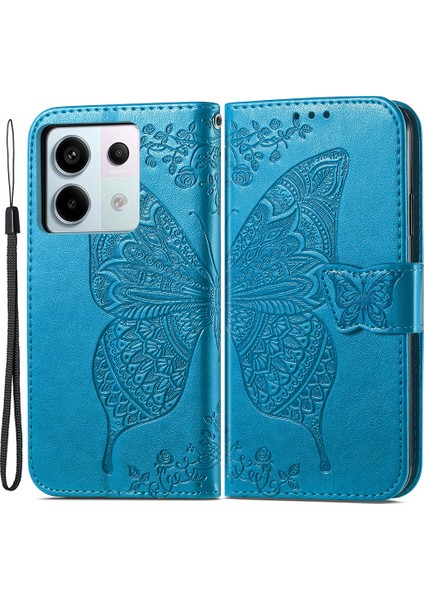 Xiaomi Redmi Için Note 13 Pro 4g/5g Kasa Cüzdanı Kart Tutucu Kelebek Desen Pu Deri Telefon Kapak-Mavisi (Yurt Dışından)
