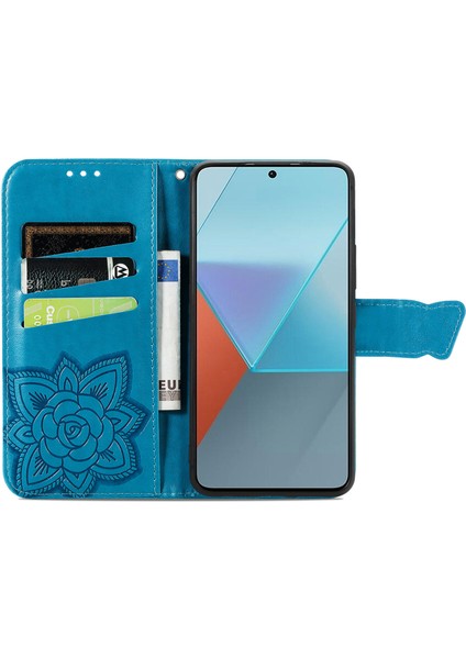 Xiaomi Redmi Için Note 13 Pro 4g/5g Kasa Cüzdanı Kart Tutucu Kelebek Desen Pu Deri Telefon Kapak-Mavisi (Yurt Dışından)