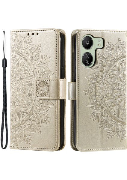 Xiaomi Redmi 13C 4g/poco C65 4g Case Mandala Çiçek Baskı Kapağı Strap-Gold ile (Yurt Dışından)