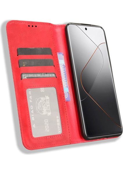 Xiaomi 14 Pro Case Manyetik Otomatik Kapatma Retro Telefon Cüzdan Kapak-Kırmızı (Yurt Dışından) fiyatları